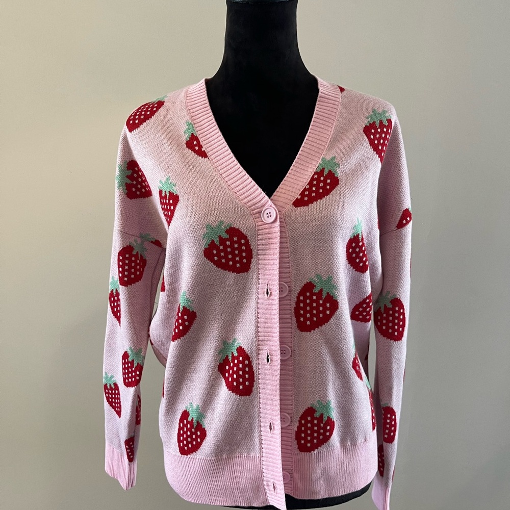 Hot Topic Pink Strawberry Cardigan